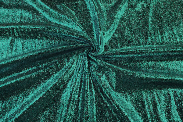 Rianbow Fabrics LF: Non Stretch Liquid Foil Spandex - Confetti Specs On Shiny Teal Green