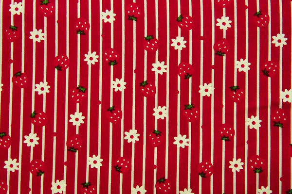 Rainbow Fabrics Lines and Strawberries Red Red Craft Fabric