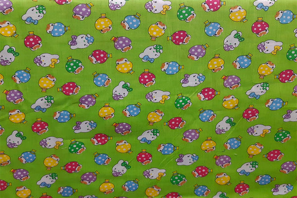 Rainbow Fabrics Mushroom Lights On Apple Green Printed Cotton