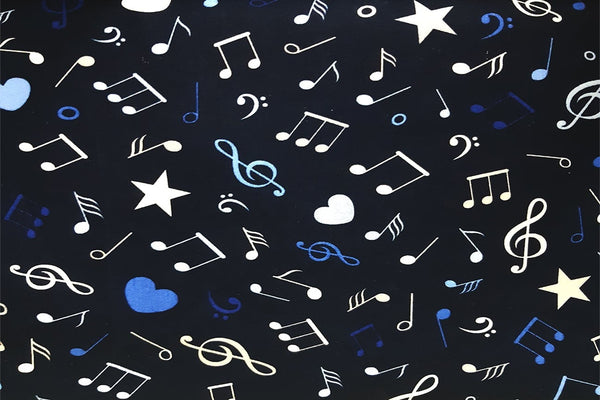 Rainbow Fabrics Musical Notes On Dark Navy Patchwork / Craft Fabric Blue Craft Fabric
