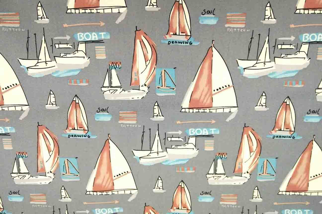 Rainbow Fabrics NP: Grey Boats Patchwork Fabric Multi Coloured Craft Fabric