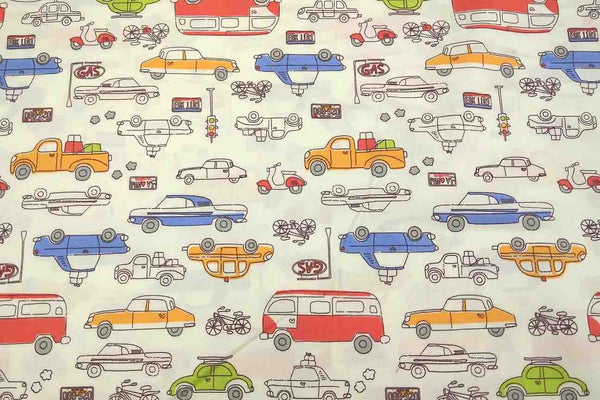 Rainbow Fabrics NP: Illustrative Transport Patchwork Fabric Multi Coloured Craft Fabric