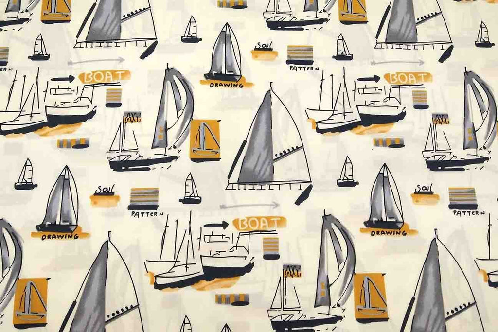 Rainbow Fabrics NP: Ivory Boats Patchwork Fabric Multi Coloured Craft Fabric