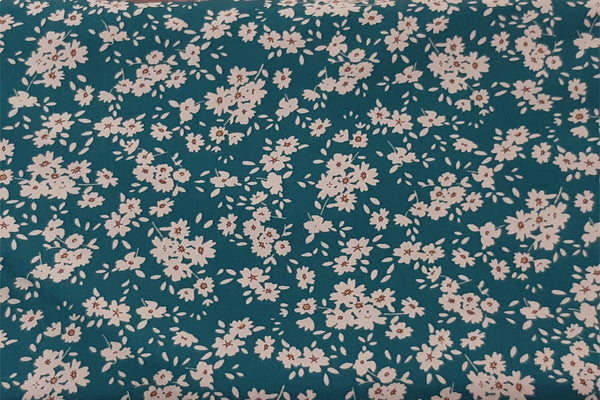 Rainbow Fabrics Off White Flower On Dark Turquoise Patchwork / Craft Fabric Blue Craft Fabric