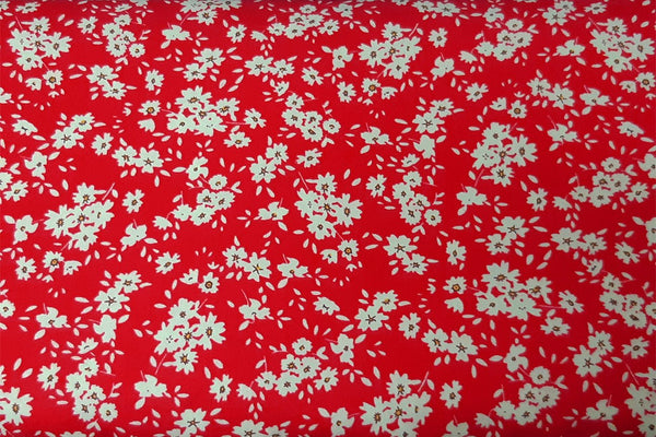 Rainbow Fabrics Off White Flower On Ruby Red Patchwork / Craft Fabric Blue Craft Fabric