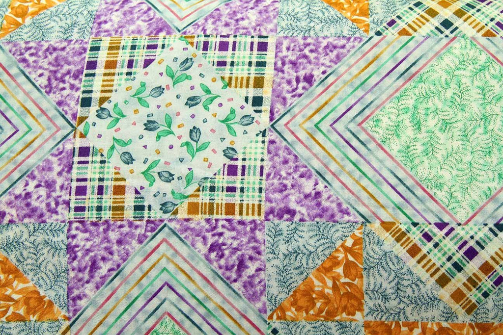 Rainbow Fabrics Pascal Flowers Checks and Stripes Multi Coloured Craft Fabric