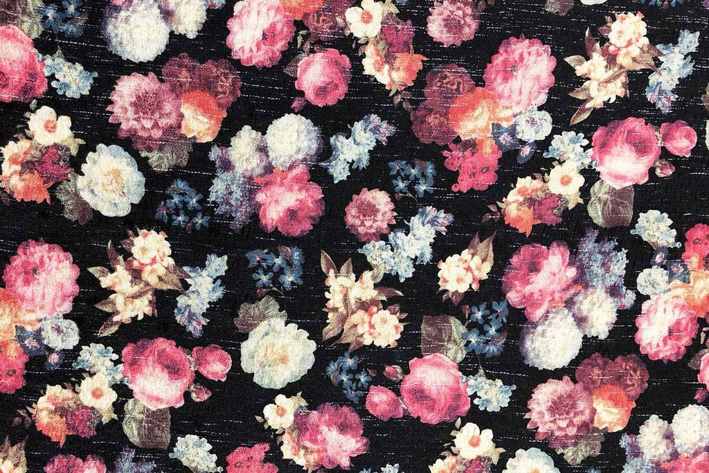 Rainbow Fabrics PB:  Elegant Floral On Black Polyester Brocade