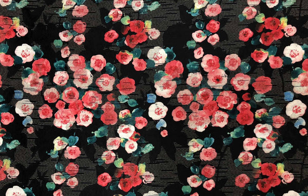 Rainbow Fabrics PB:  Garden Roses on Black Polyester Brocade