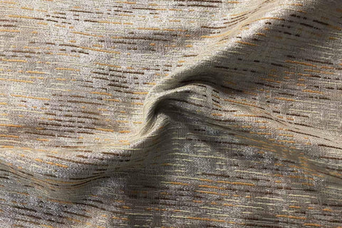 PB:  Orange and Brown Stripes On Silver Metallic Polyester Brocade