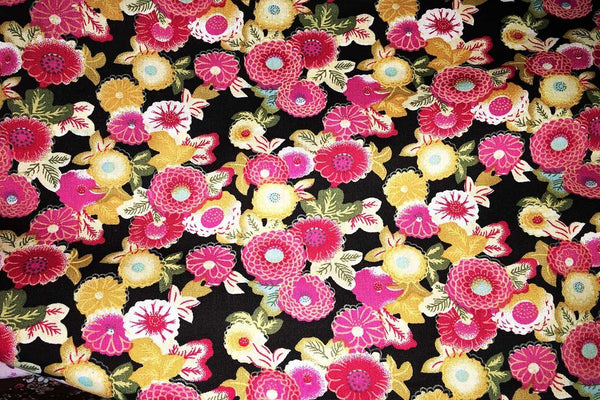 Rainbow Fabrics PCP2: Black Lotus Pond Printed Cotton