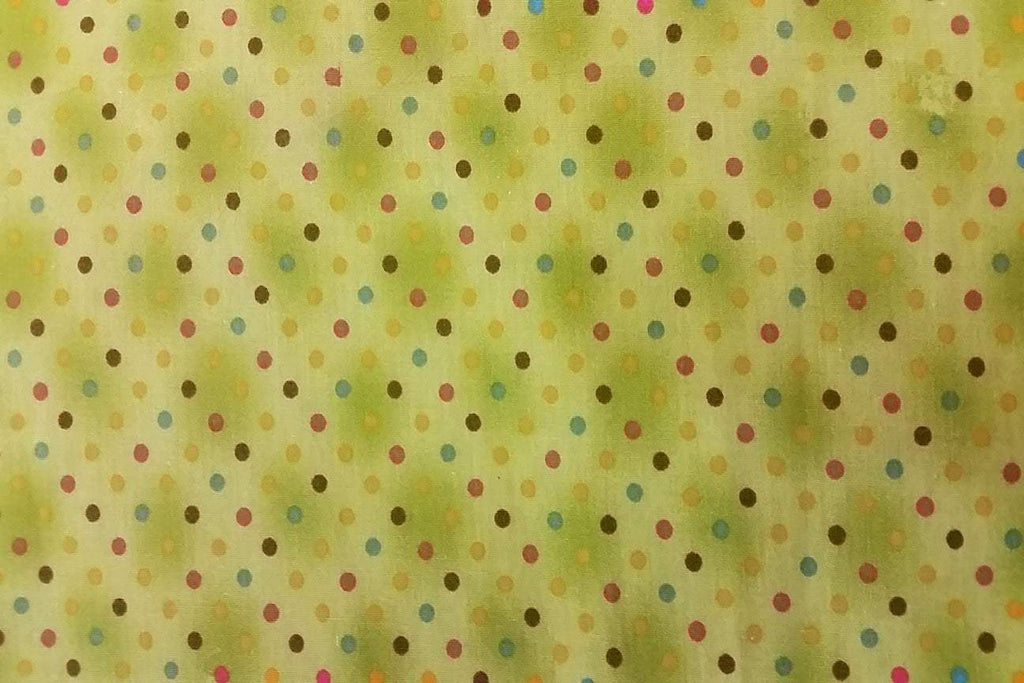 Rainbow Fabrics PCP2:  Colourful Dots on Lime Green Printed Cotton