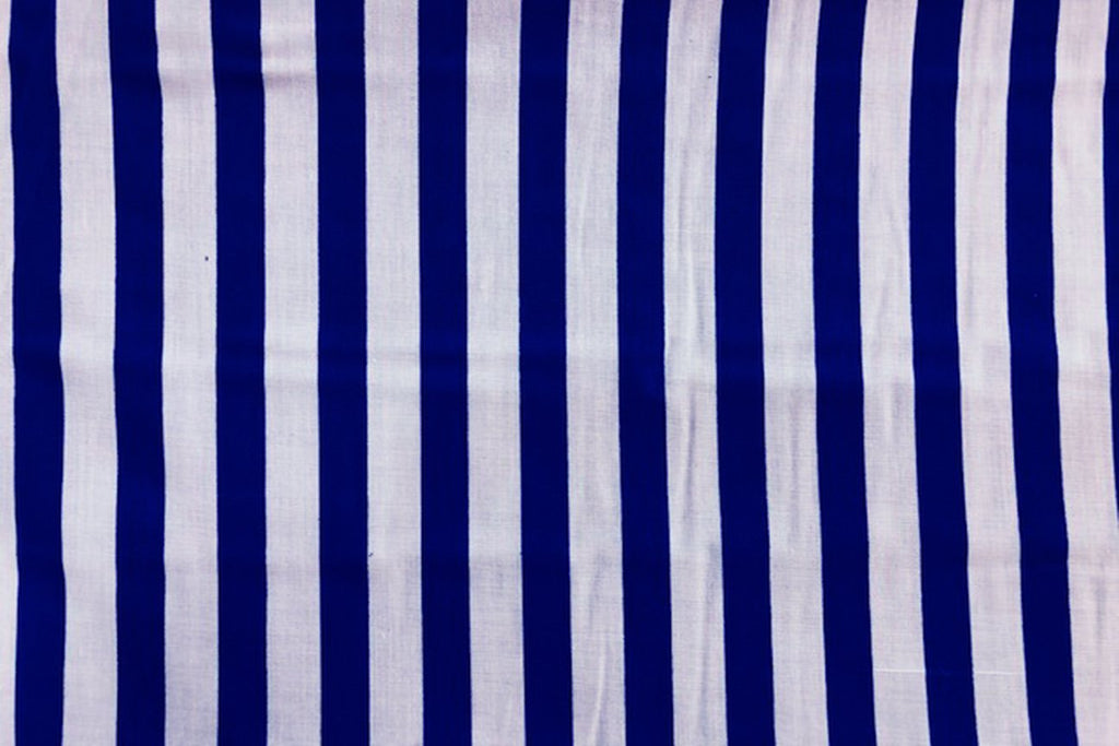 Rainbow Fabrics PP: Blue and White Stripes Printed Poly Cotton Multi Coloured