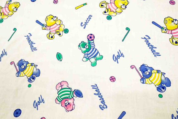 Rainbow Fabrics PP: Care Bear Sports #1 White Printed Poly Cotton Multi Coloured