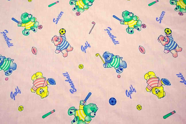 Rainbow Fabrics PP: Care Bears Sport #4 Pink Printed Poly Cotton Multi Coloured