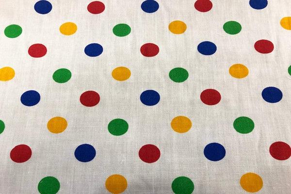 Rainbow Fabrics PP: Colourful Dots On White Printed Poly Cotton Multi Coloured