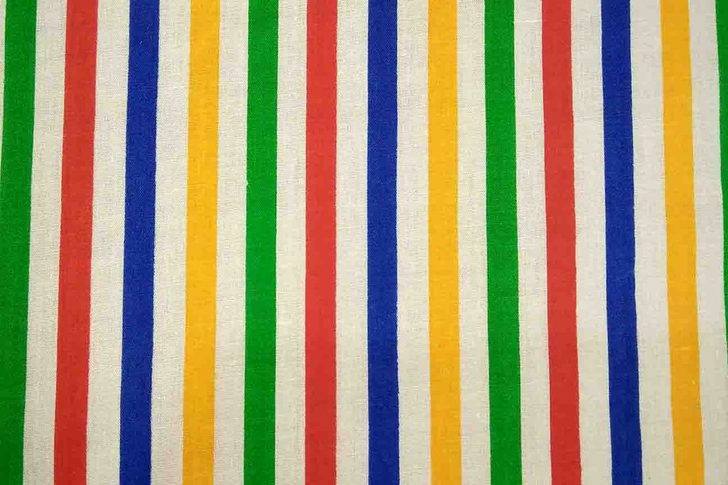 Rainbow Fabrics PP: Colourful Stripes Printed Poly Cotton Multi Coloured