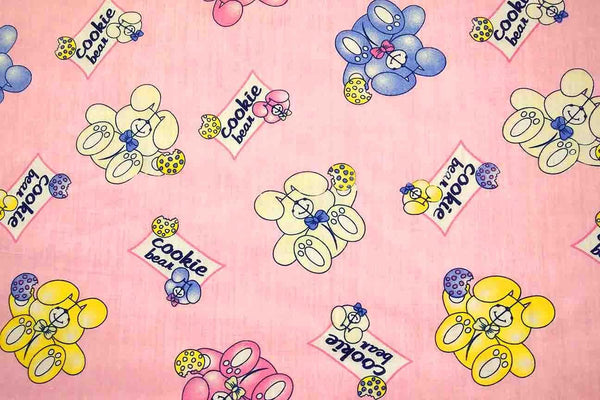 Rainbow Fabrics PP: Cookie Bunny Pink Printed Poly Cotton Multi Coloured