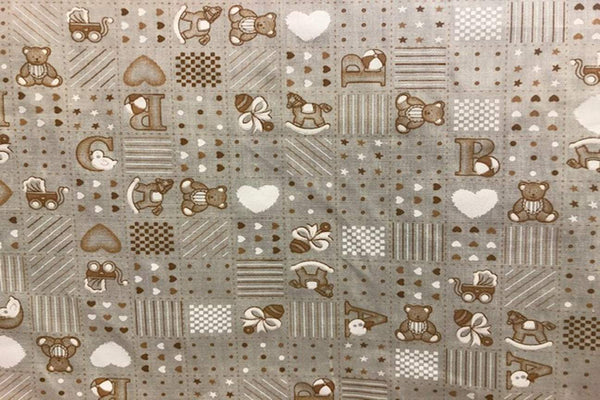 Rainbow Fabrics PP: Light Brown Nursery Printed Poly Cotton Multi Coloured