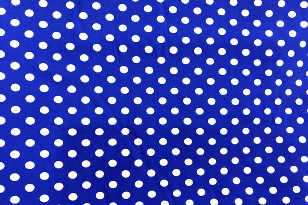 Rainbow Fabrics PP: Small White Dots On Blue Printed Poly Cotton Multi Coloured