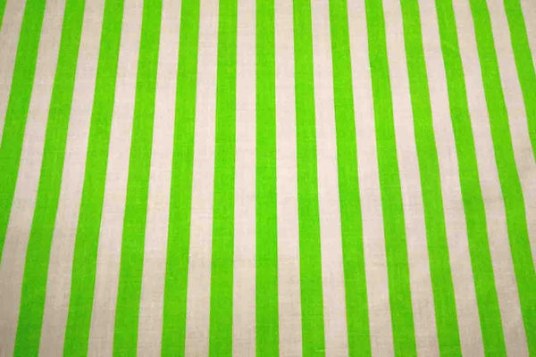 Rainbow Fabrics PP: Neon Green Stripes Printed Poly Cotton Multi Coloured