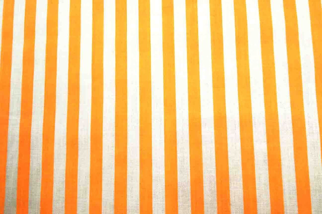 Rainbow Fabrics PP: Neon Orange Stripes Printed Poly Cotton Multi Coloured