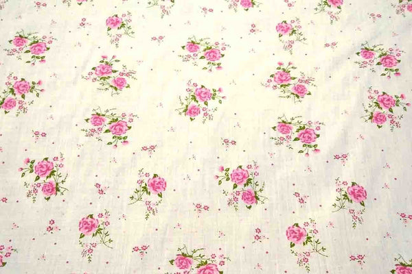 Rainbow Fabrics PP: Pink Flowers Printed Poly Cotton Multi Coloured