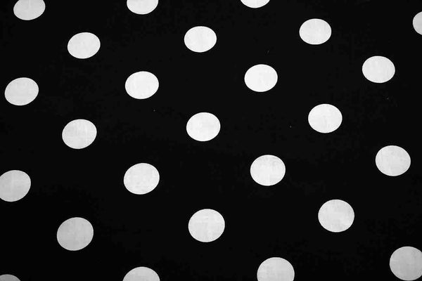 Rainbow Fabrics PP: Polka Dots: White on Black Printed Poly Cotton Multi Coloured