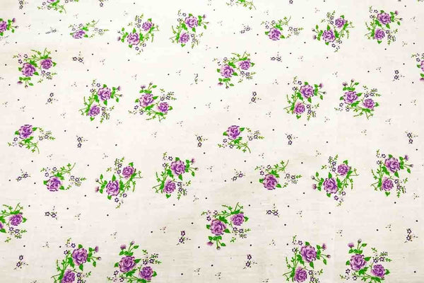 Rainbow Fabrics PP: Purple Flowers Printed Poly Cotton Multi Coloured