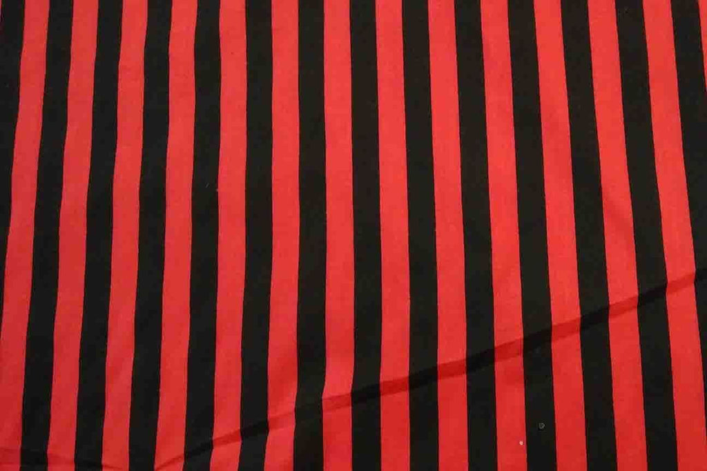 Rainbow Fabrics PP: Red And Black Stripes Printed Poly Cotton Multi Coloured