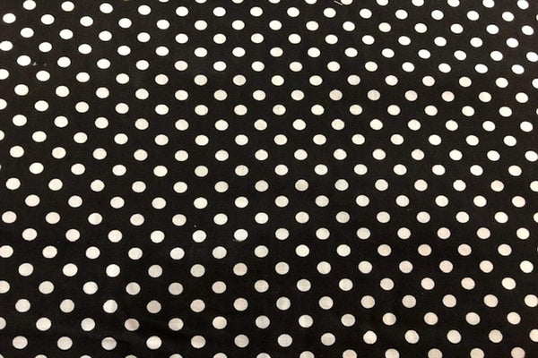 Rainbow Fabrics PP: Small White Dots On Black Printed Poly Cotton Multi Coloured