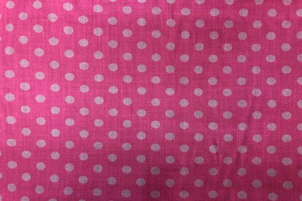 Rainbow Fabrics PP: Small White Dots On Pink Printed Poly Cotton Multi Coloured