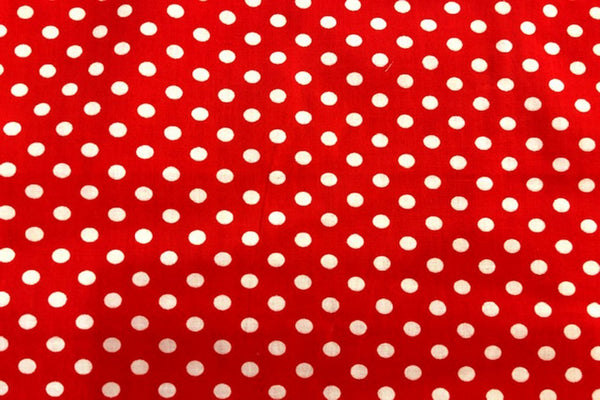 Rainbow Fabrics PP: Small White Dots On Red Printed Poly Cotton Multi Coloured