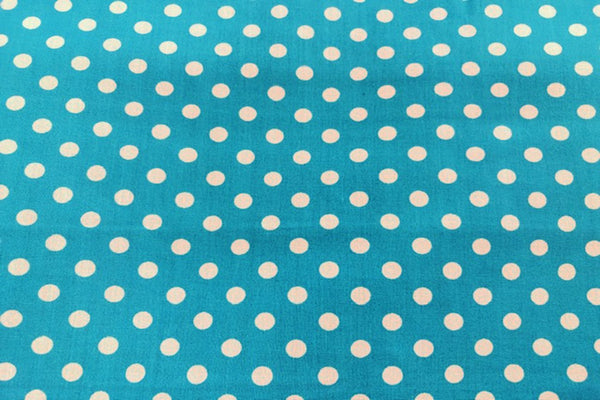 Rainbow Fabrics PP: Small White Dots On Sky Blue Printed Poly Cotton Multi Coloured