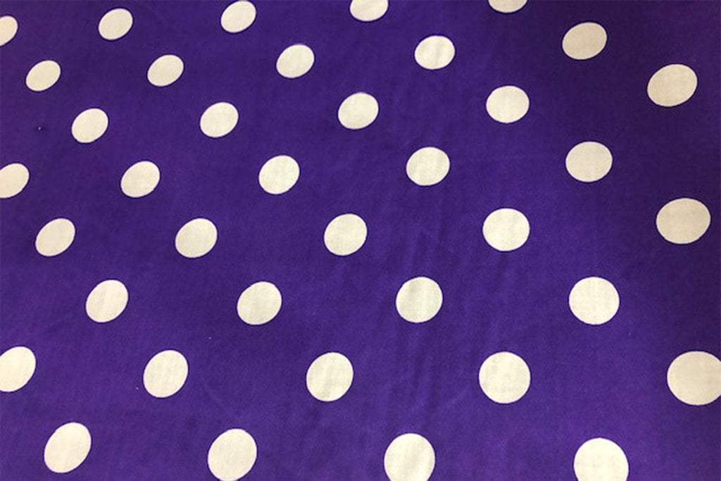 Rainbow Fabrics PP: White Dots on Purple Printed Poly Cotton Multi Coloured