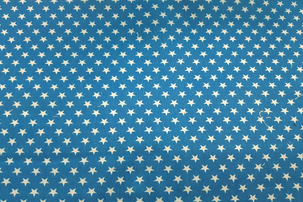 Rainbow Fabrics PP: White Stars On Blue Printed Poly Cotton Poplin Multi Coloured