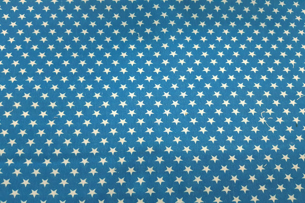 Rainbow Fabrics PP: White Stars On Blue Printed Poly Cotton Poplin Multi Coloured