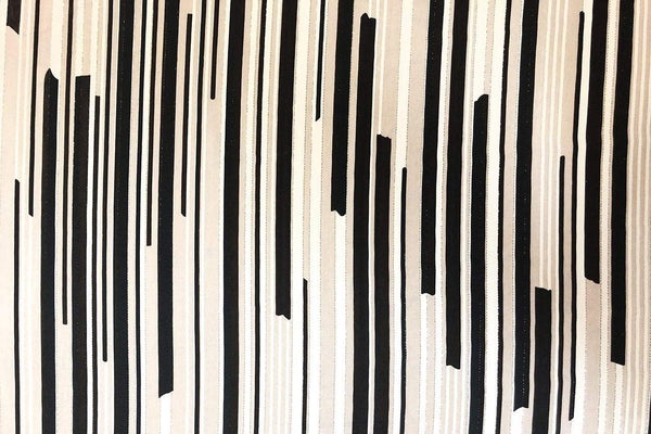 Rainbow Fabrics PTC: Black Stripe Abstract on White Printed Chiffon Price per meter