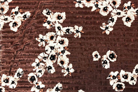 PV: Cherry Blossom on Red Brown Deluxe Stretch Printed Velvet