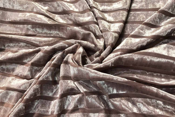Rainbow Fabrics PV: Dusty Pink Stripes Deluxe Stretch Printed Velvet