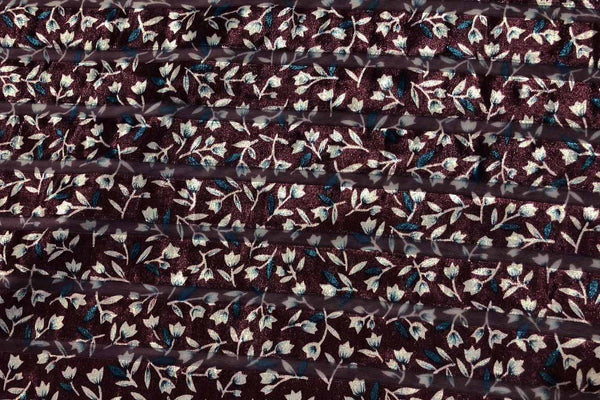 Rainbow Fabrics PV: Floral Burgandy Deluxe Stretch Printed Velvet