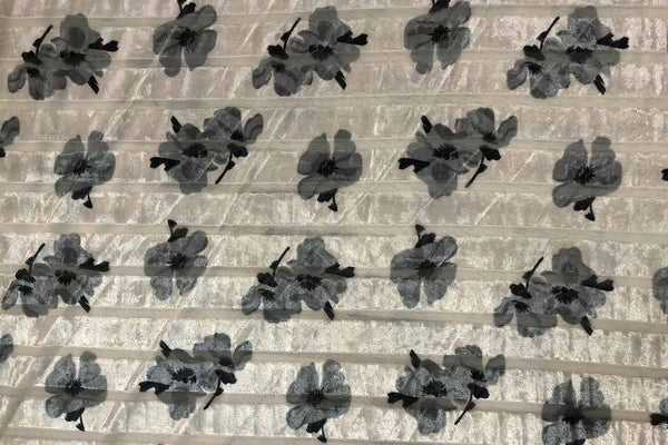 Rainbow Fabrics PV: Ink Flowers on Ivory Deluxe Stretch Printed Velvet