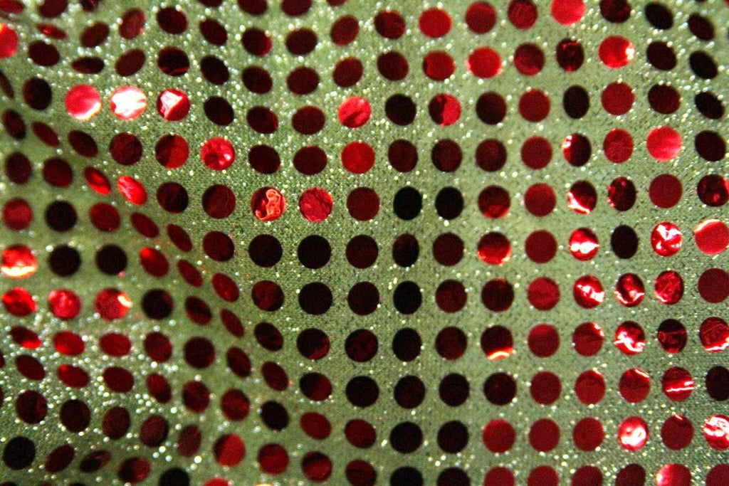 Rainbow Fabrics RS: Red Sequin on Green Green Fabric