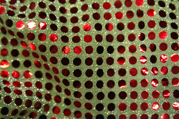 Rainbow Fabrics RS: Red Sequin on Green Green Fabric