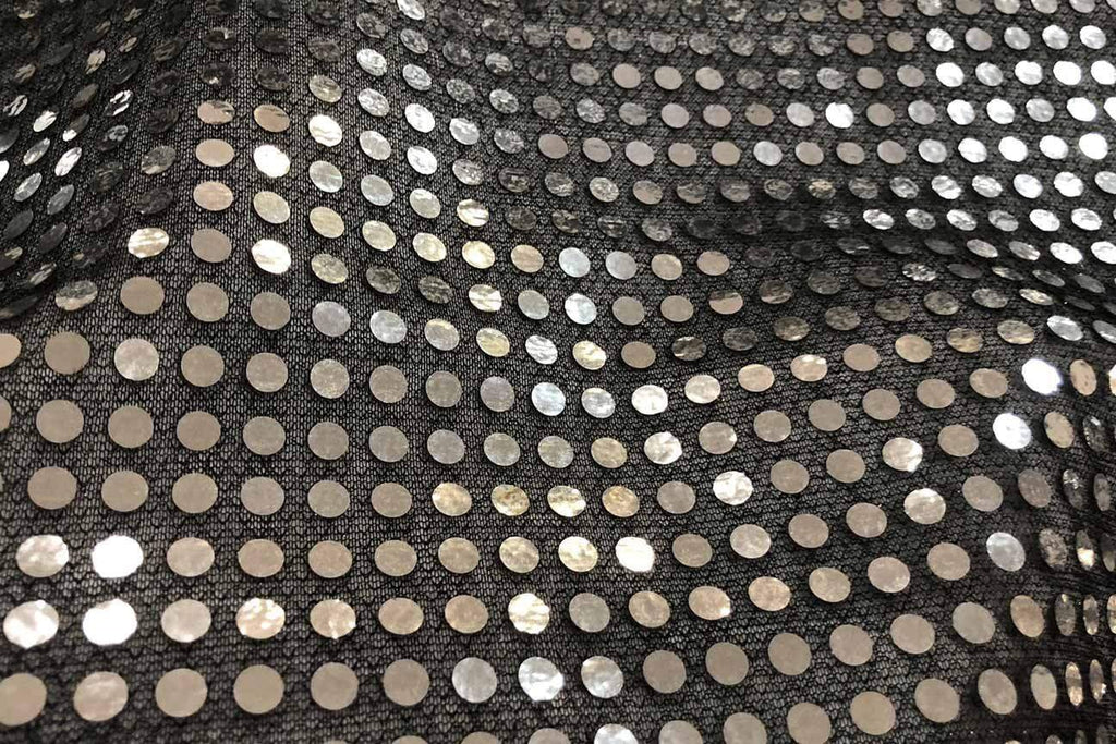 Rainbow Fabrics RS: Silver Sequin on Black Black Fabric