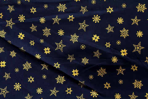 S1: Gold Winter Stars on Navy Patchwork / Craft Fabric - SOLD OUT