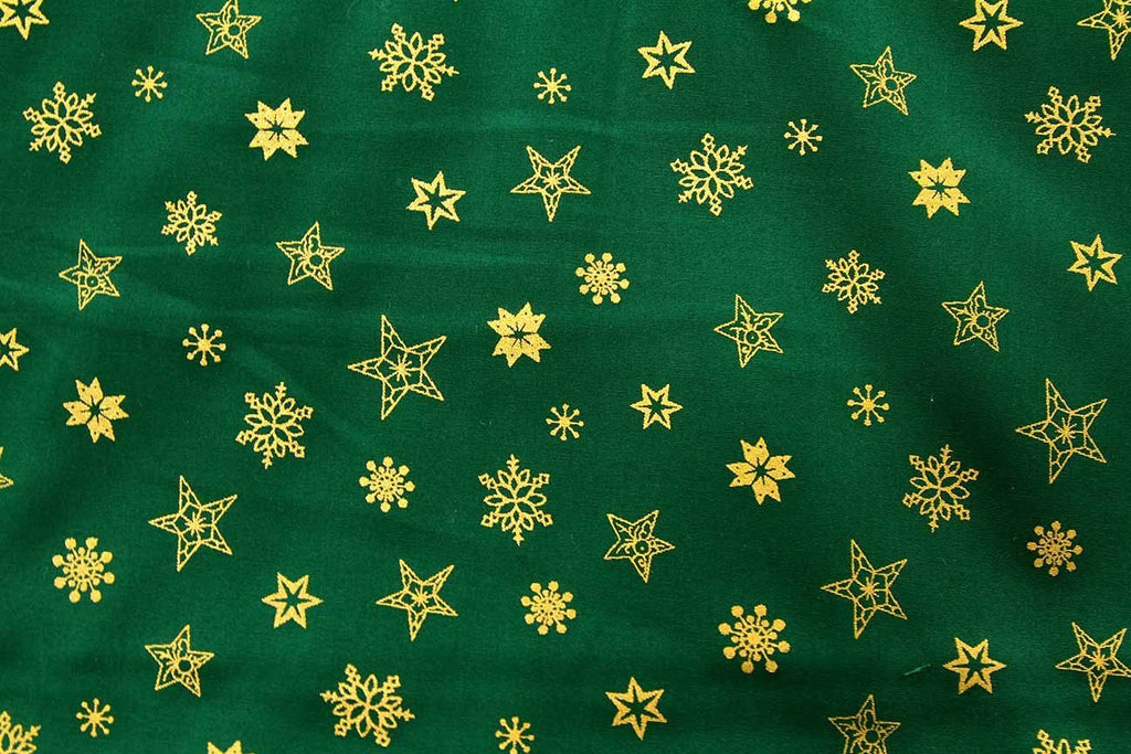 Rainbow Fabrics S1: Gold Winter Stars on Green Green Craft Fabric