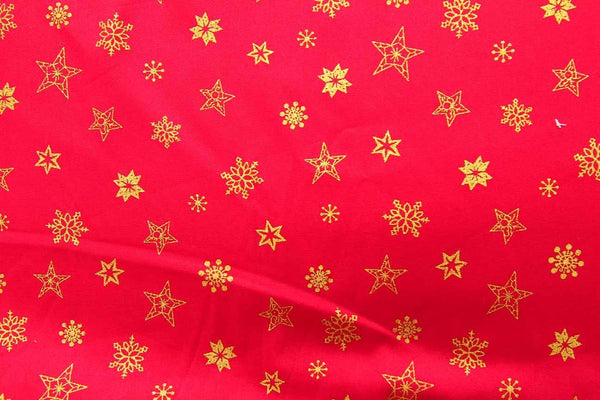 Rainbow Fabrics S1: Gold Winter Stars on Red Red Craft Fabric