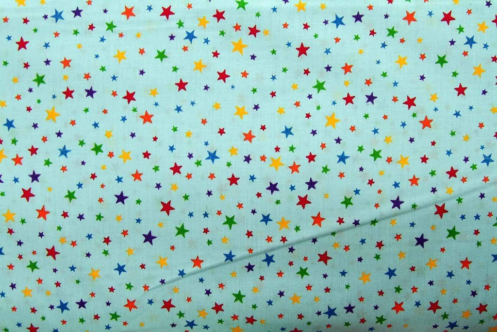 Rainbow Fabrics S1: Rainbow Stars Light Blue Blue Craft Fabric