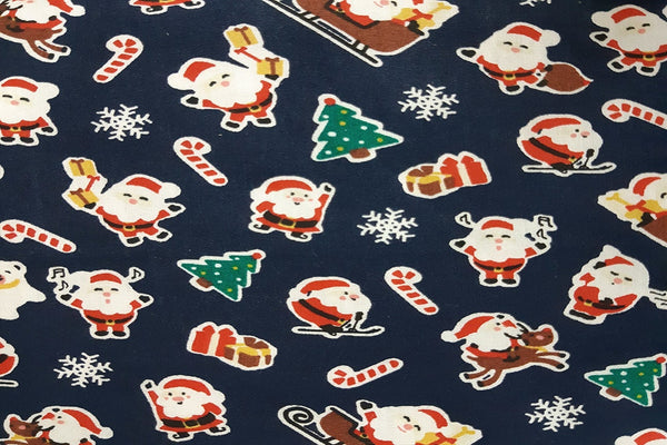 Rainbow Fabrics Santa And Slays On Navy Patchwork / Craft Fabric Blue Craft Fabric
