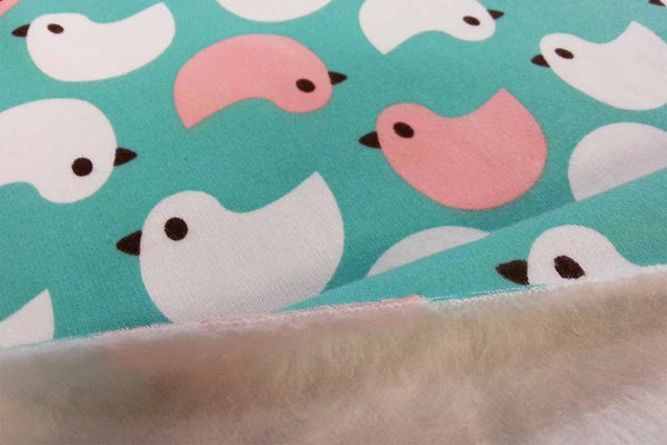 Rainbow Fabrics SPF: Baby Bird Printed Sapphire Plush Fleece
